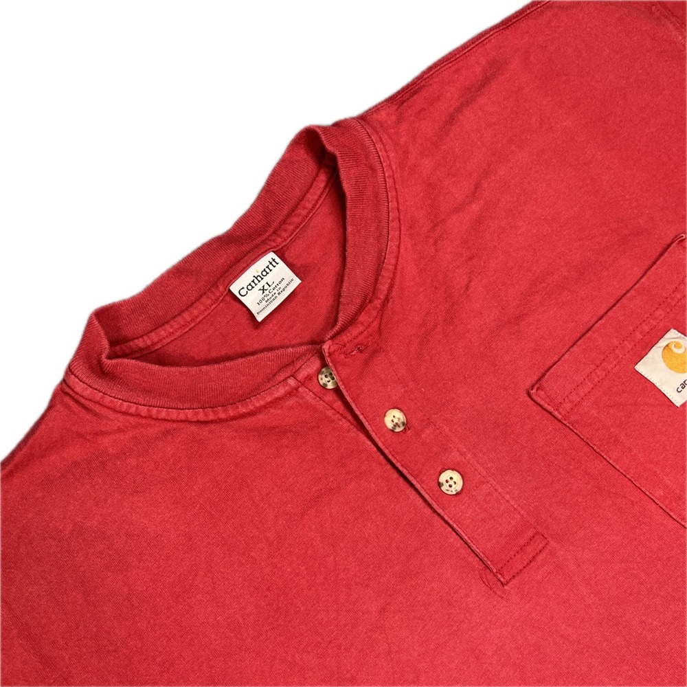 Carhartt K84 Henley Pocket T-Shirt Men's XL Red Short Sleeve Heavyweight Cotton